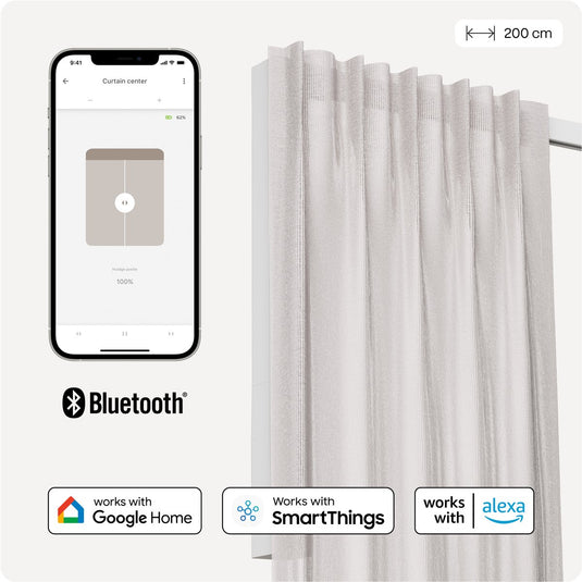 Motionblinds slimme gordijnrail – smart gordijn – bluetooth, draadloos app-bediening pull-start functie – usb-c oplaadbaar – pull-start functie – 200 cm