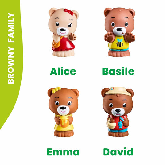 Klorofil de familie browny speelset - speelfiguren set - poppetjes familie - kinder speelgoed - david, emma, basile en alice - vanaf 18 maanden - 4-delig