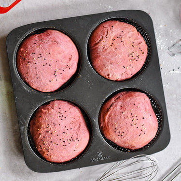 Westmark burger bun bakvorm, voor 4 burgerbroodjes, ø 12 cm elk, staal, antiaanbakbedekt, groot, antraciet, 32702260