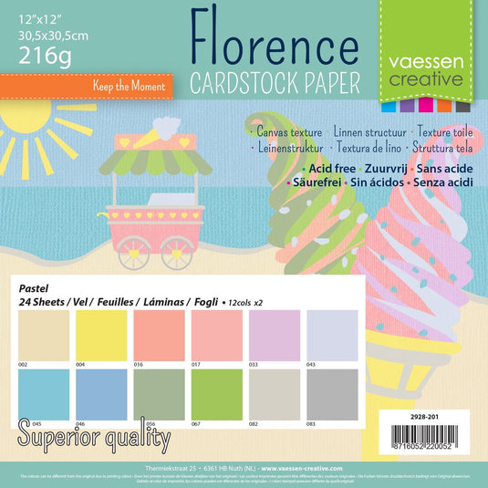 Florence vaessen creative cardstock - paaskleuren - 30,5 x 30,5 cm - 24 vellen - textuur - 216 g