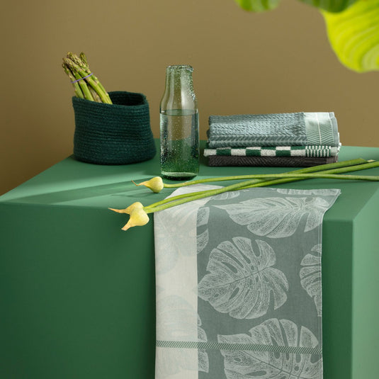 Ddddd - monstera - 6x theedoek - set van 6 stuks - katoen - plantenprint - 60x65 cm - groen