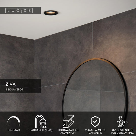 Lucide ziva - inbouwspot badkamer - ø 8,4 cm - 1xgu10 - ip44 - zwart