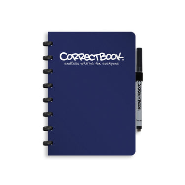 Correctbook a5 uitwisbaar notitieboek – herbruikbaar schrift – midnight blue – blanco – inclusief pen wisdoekje – aanvulbaar met extra pagina’s