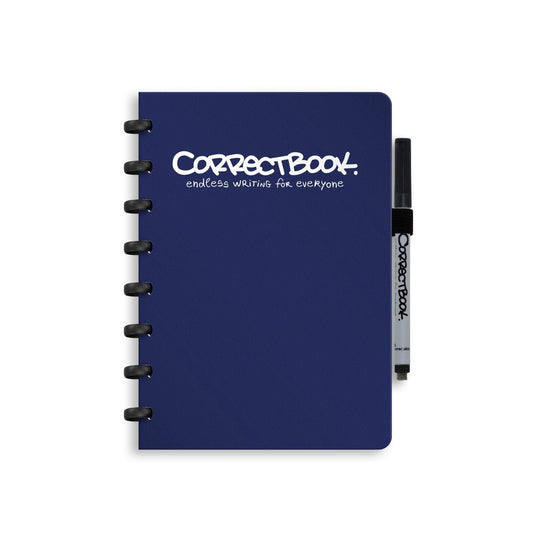 Correctbook a5 uitwisbaar notitieboek – herbruikbaar schrift – midnight blue – blanco – inclusief pen wisdoekje – aanvulbaar met extra pagina’s
