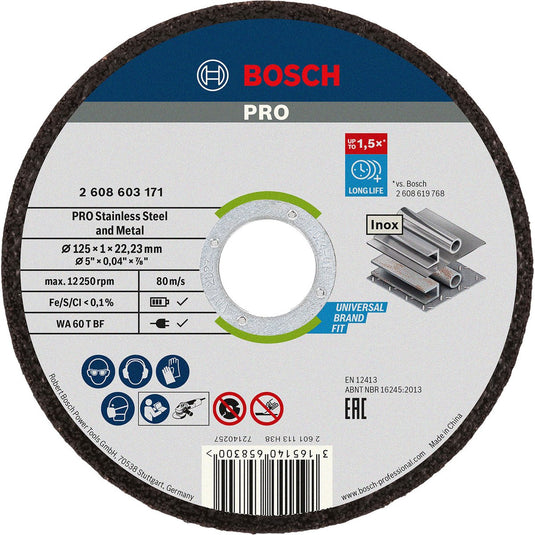 Bosch doorslijpschijf recht standard for inox - rapido wa 60 t bf, 125 mm, 22,23 mm, 1,0 mm 1st