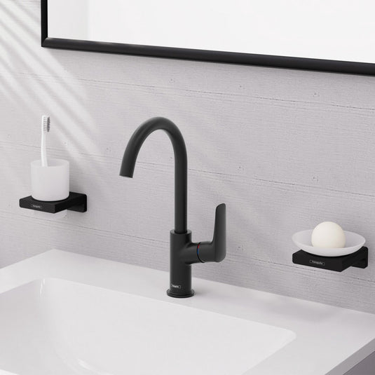 Hansgrohe logis - wastafelmengkraan - ééngreeps bediening - zonder waste - 210mm - draaibare uitloop - mat zwart