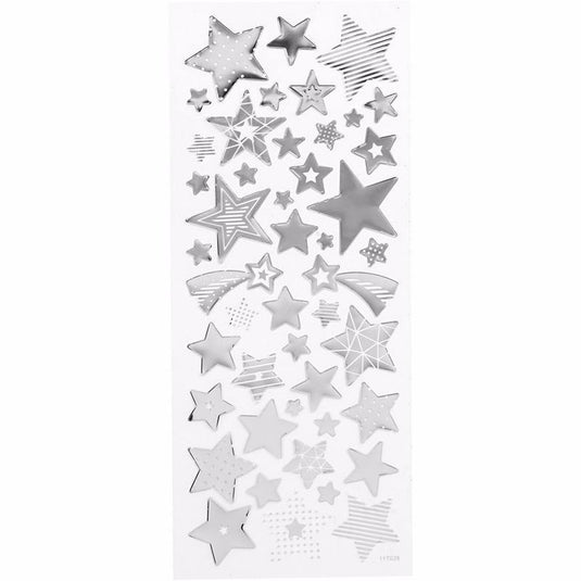 Creativ company stickers zilver sterren - decoratieve zelfklevende stickers met zilveren sterren - diy versiering voor kaarten feestelijke projecten - 10x24 cm - 1 vel