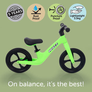 Tickit loopfiets whizz groen - lichtgewicht kinderfiets met verstelbaar zadel.