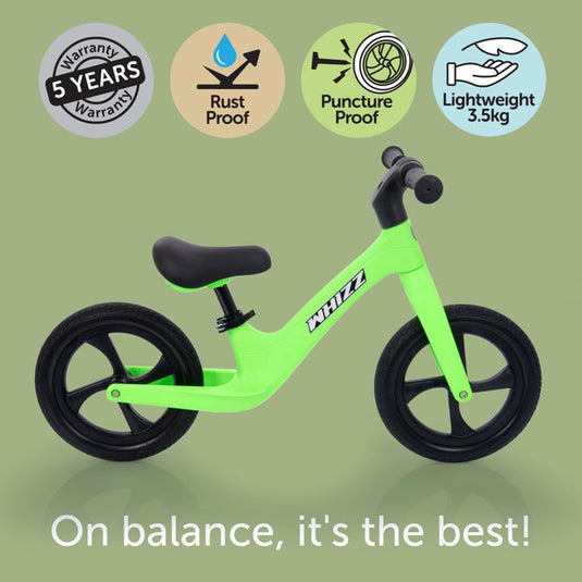 Tickit loopfiets whizz groen - lichtgewicht kinderfiets met verstelbaar zadel.