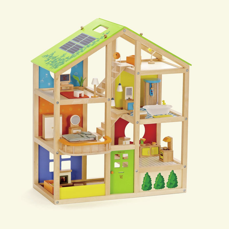 Load image into Gallery viewer, Hape poppenhuis vier seizoenen - volledig ingericht houten poppenhuis met 36 onderdelen, 3 jaar+
