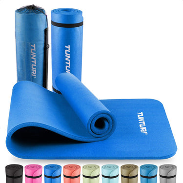 Tunturi nbr yogamat met draagtas - fitnessmat extra dik zacht - sportmat - anti slip - 180x60x1.5cm - incl trainingsapp - blauw