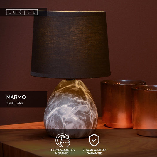 Lucide marmo - tafellamp - ø 16 cm - 1xe14 - zwart - japandi