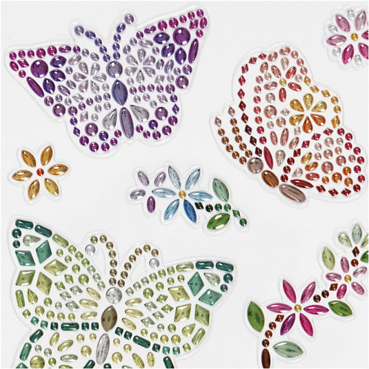 Creativ company diamond stickers - vlinders - zelfklevende glitter stickers - strass knutselstickers - feestelijke plakdiamant stickers - diy hobby decoratie stickers - 10x16 cm - 1 vel