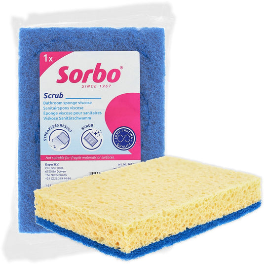Sorbo sanitairspons viscose blauw - badkamerspons voor kalk en zeepresten - dubbelzijdige spons