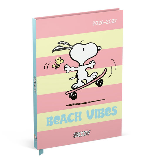 Snoopy lannoo agenda beach vibes - schoolagenda 2026-2027 - a5 formaat - roze