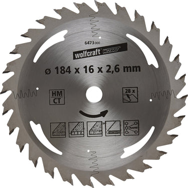 Wolfcraft - cirkelzaagblad 184x16mm - 28 tanden - zaagblad voor cirkelzaag - serie zilver - 6473000
