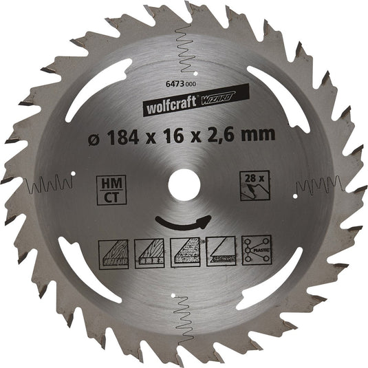 Wolfcraft - cirkelzaagblad 184x16mm - 28 tanden - zaagblad voor cirkelzaag - serie zilver - 6473000