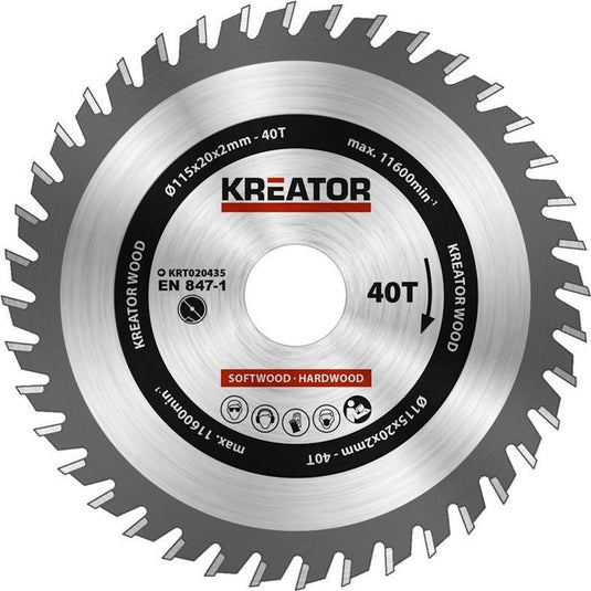 Kreator krt020435 zaagblad hout - ø115 mm - 40 t