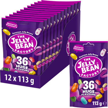 The jelly beans factory the jelly bean factory uitdeelcadeautjes jelly beans snoep voor kinderen - traktatie uitdeelzakjes - verjaardag - 36 verschillende smaken - 12 zakjes à 113 g snoepgoed - snoepjes