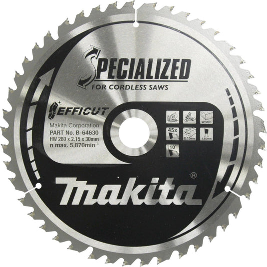 Makita afkortzaagblad voor hout | efficut | ø 260mm asgat 30mm 45t - b-64630