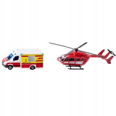 Siku 1748, reddingsdienst-set, reddingshelikopter en mercedes benz ambulance, metaal kunststof, rood wit, draaibare rotoren
