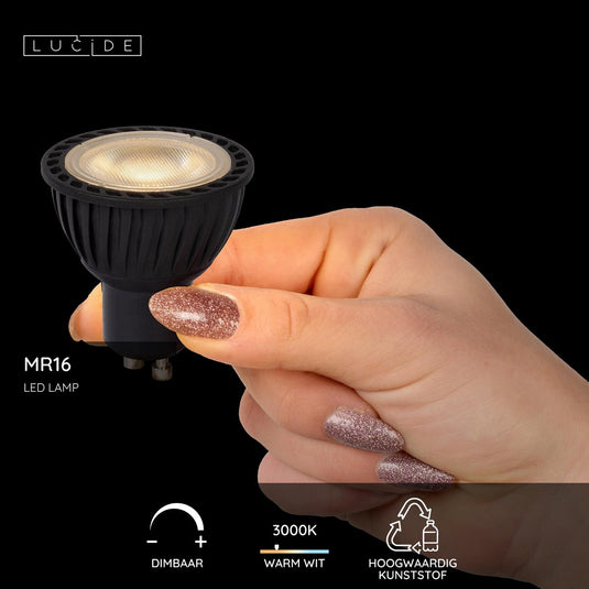 Lucide mr16 - led lamp - ø 5 cm - led dimbaar - gu10 - 1x5w 3000k - zwart