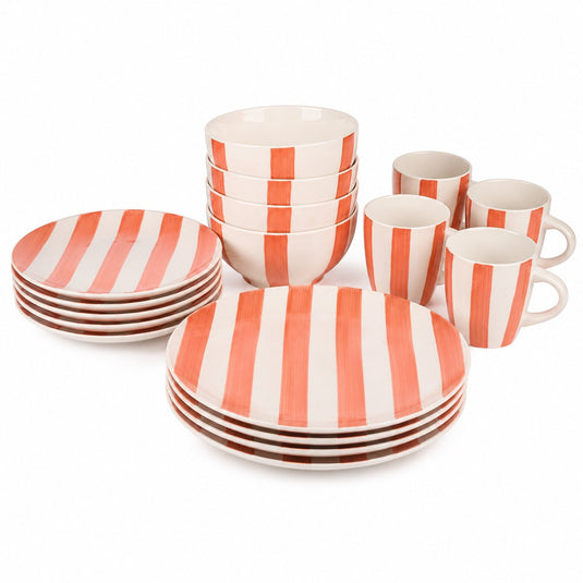 Alpina serviesset 16-delig – servies voor 4 personen – borden, kommen en mokken – vaatwasser- en magnetronbestendig - oranje wit
