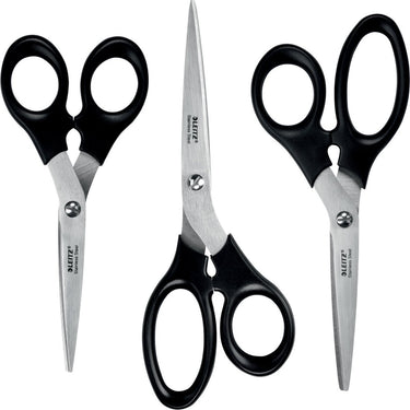 Leitz roestvrijstalen scharenset - 165 185 200 mm - met ergonomische handgreep - zwart