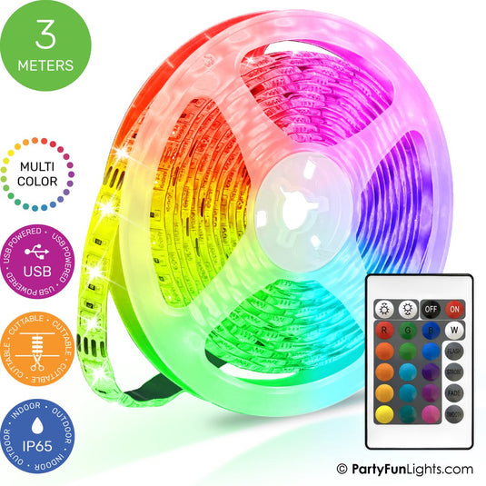 Partyfunlights - led strip - multi-color rgb - werkt op usb - 3 meter