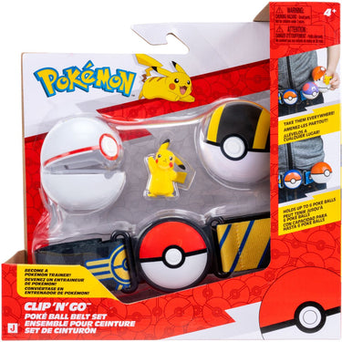 Jazwares pokémon - clip 'n' go poke ball belt set - pikachu #5 with premier ball, ultra ball electric-type themed belt