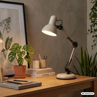 Briloner pixa - tafellamp - bureaulamp - zwenkbaar - kabelschakelaar - e14 fitting - max. 25 watt - ø15.5 x 53 cm - beige