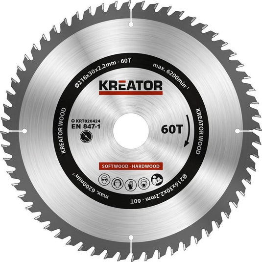 Kreator krt020424 zaagblad hout 216 mm - 60t
