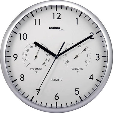 Technoline wt650 - wandklok - analoog - quartz - rond - kunststof - binnentemperatuur - binnenluchtvochtigheid - zilverkleurig