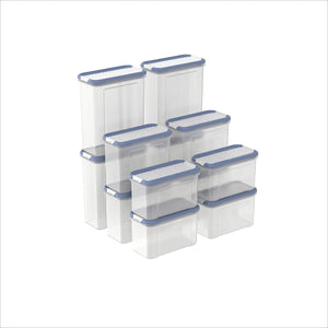 Rotho domino - set voorraadbussen en strooibussen 12-delig - vaatwasser bestendig - blauw