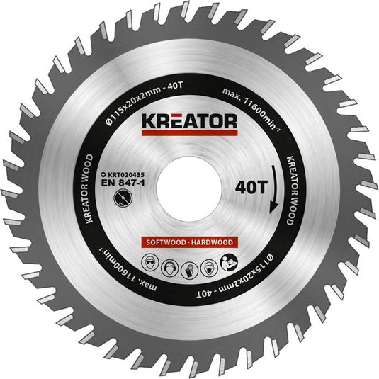 Kreator krt020435 zaagblad hout - ø115 mm - 40 t