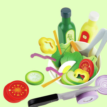 Hape salade speelset - 39-delig speelkeukenaccessoire met groenten, kom en dressing, vanaf 3 jaar