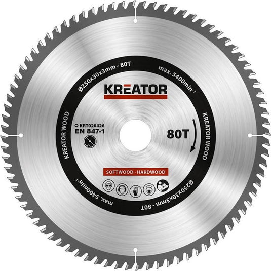 Kreator krt020426 zaagblad hout 250 mm -80t