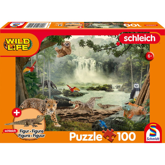 Schmidt - legpuzzel - wild life in het regenwoud - schleich - 100 stukjes + originele figuur - kinderen - vanaf 6 jaar