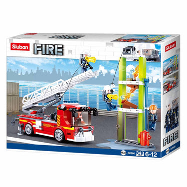 Sluban fire brandweerauto met telescoopladder ladderauto bouwspeelgoed kinderen vanaf 6 jaar – constructiespeelgoed bouwdoos met 343 bouwstenen – m38-b0966