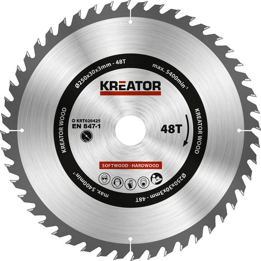Kreator krt020425 zaagblad hout 250 mm - 48t