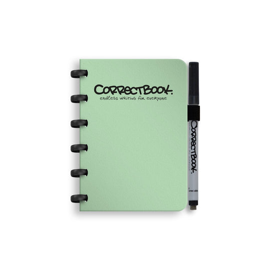 Correctbook a6 uitwisbaar notitieboek – misty mint – gelinieerd – herbruikbaar schrift – inclusief pen wisdoekje – aanvulbaar met extra pagina’s