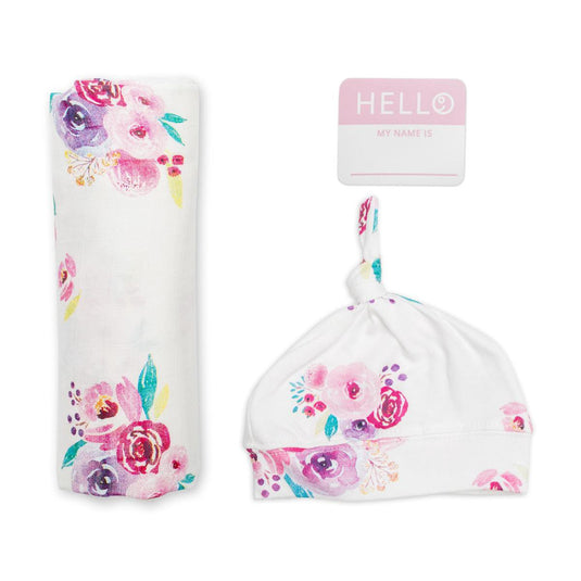 Lulujo hello world - swaddle mustje - posies