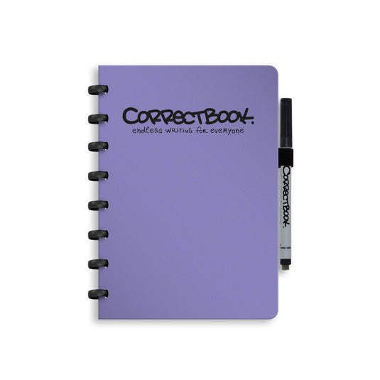Correctbook a5 uitwisbaar notitieboek – herbruikbaar schrift – petunia purple – blanco – inclusief pen wisdoekje – aanvulbaar met extra pagina’s