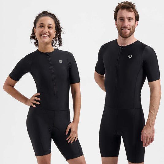 Rogelli florida trisuit met korte mouwen - triatlonpak voor dames en heren - ademend, sneldrogend - zwart - maat l