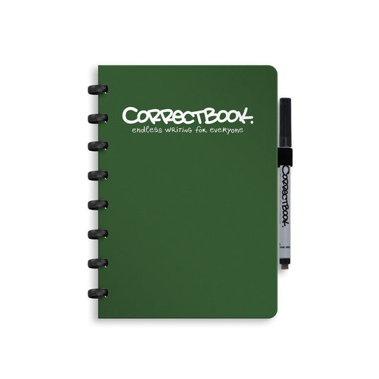 Correctbook a5 uitwisbaar notitieboek – forest green – blanco – herbruikbaar schrift – inclusief pen wisdoekje – aanvulbaar met extra pagina’s