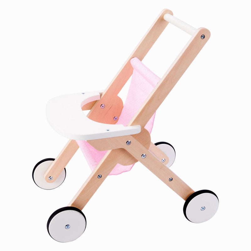 Load image into Gallery viewer, Engelhart poppenwandelwagen – houten poppenwagen – roze – 45 x 33 x 50 cm – poppenwagen voor kinderen – rollenspel speelgoed –
