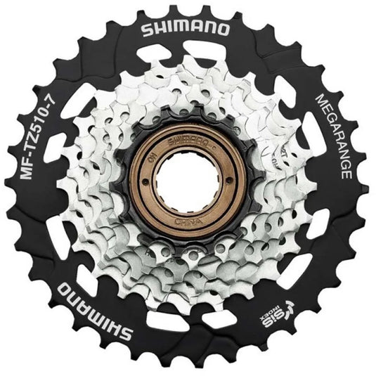 Shimano tourney mf-tz510-7 schroefkrans 7-speed 14-34t megarange – zwart zilver