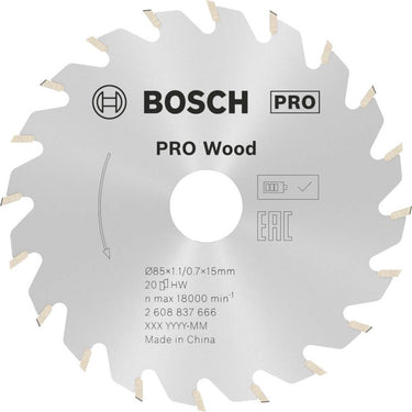 Bosch accessories 2608837666 cirkelzaagblad 85 x 15 mm aantal tanden: 20 1 stuk(s)