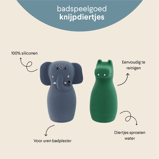Trixie knijpspeelgoed voor in bad â€“ mrs. elephant mr. crocodile â€“ siliconen badspeelgoed â€“ spuitfiguurtjes â€“ vanaf 6 maanden