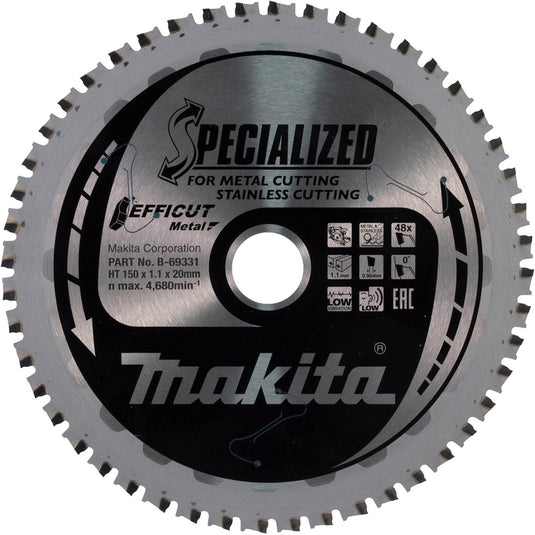 Makita cirkelzaagblad voor rvs staal | efficut | ø 150mm asgat 20mm 48t - b-69294